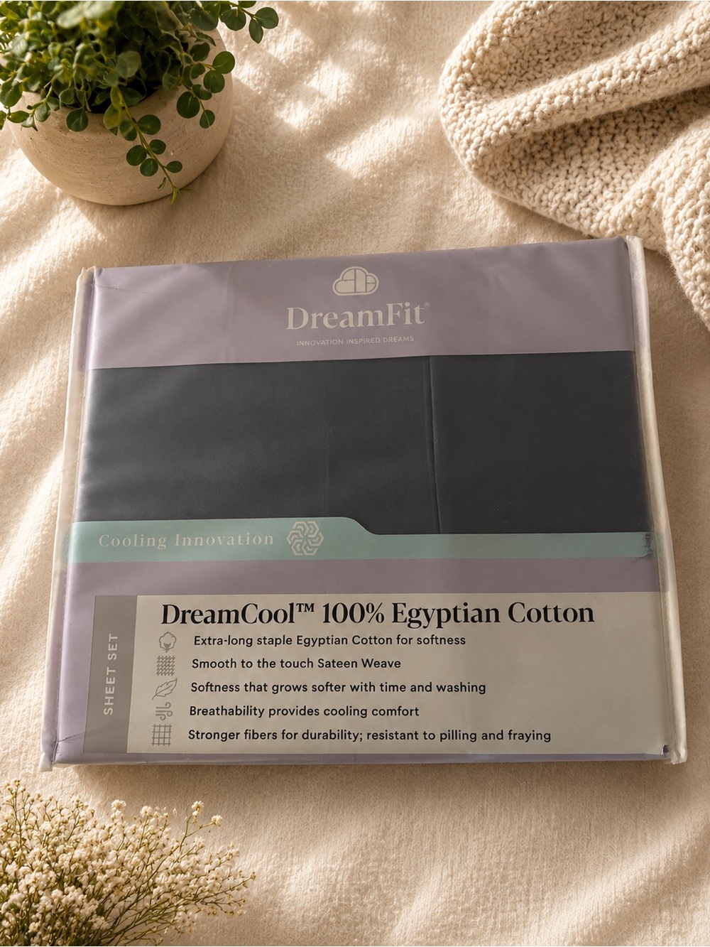 NWT DreamFit Egyptian Cotton Sheet Set in Blue - King
